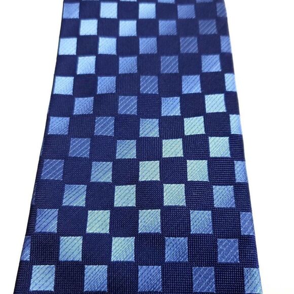 Kenneth Cole Reaction Blue Check Woven Silk Tie - Picture 2 of 6